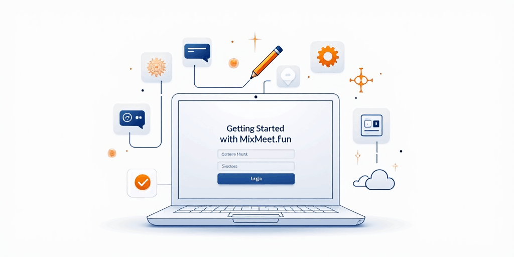 Инфографика: Раздел 'Начало работы с MixMeet.Fun' — подробное руководство по регистрации, авторизации и интерфейсу приложения. Визуальное представление основных шагов для быстрого старта.