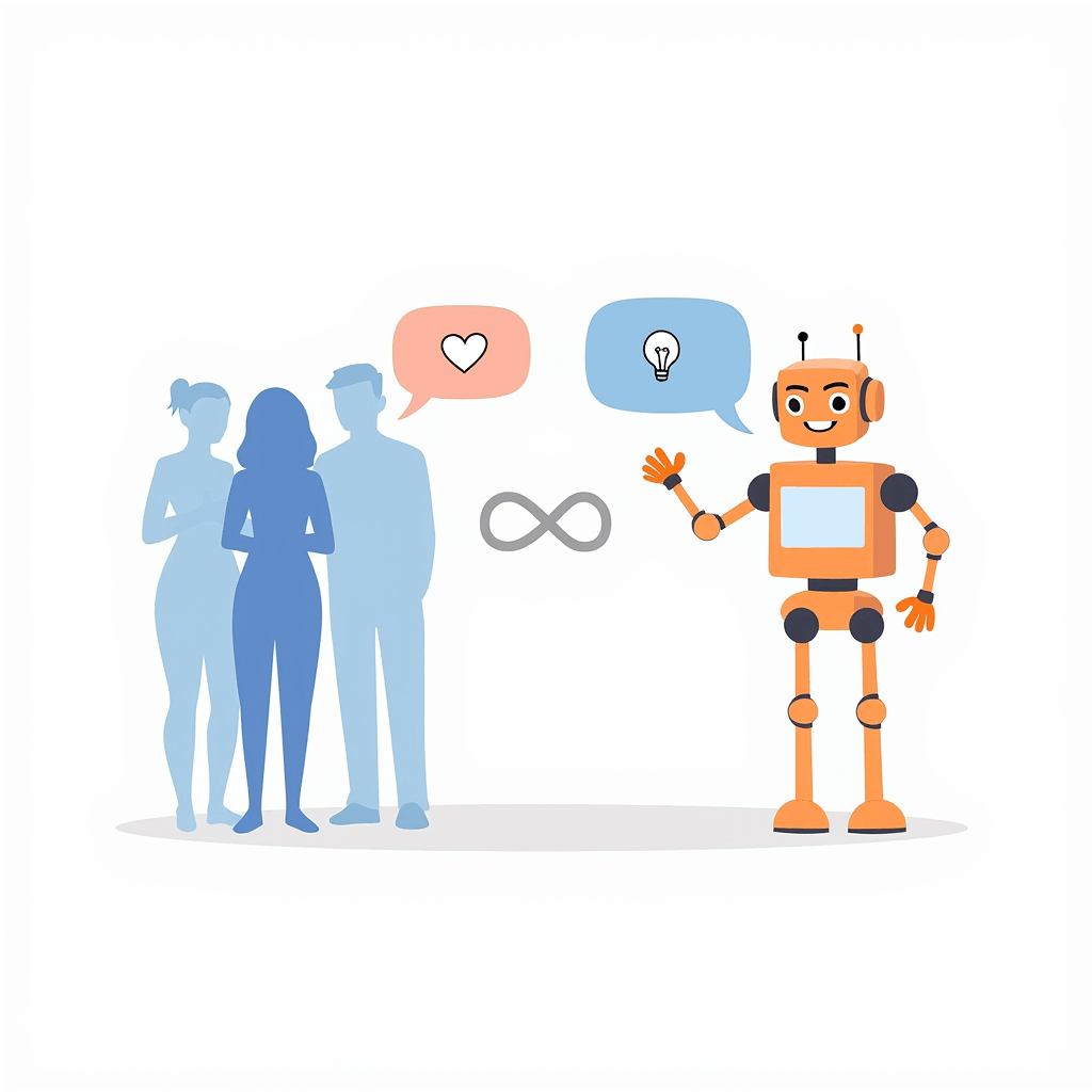 Красочная инфографика приложения Mixmeet.fun, показывающая, как можно бесплатно общаться с ИИ-друзьями, создавать своих персонажей и получать экспертные консультации