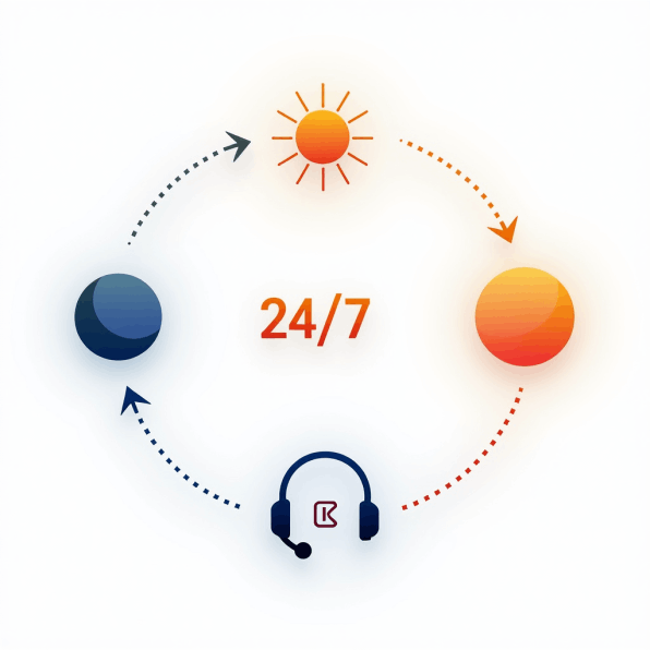 Инфографика: круглосуточная поддержка клиентов с помощью ИИ-ассистента Mixmeet.fun — обеспечение консультаций 24/7, включая ночное время и выходные дни, без увеличения затрат на персонал