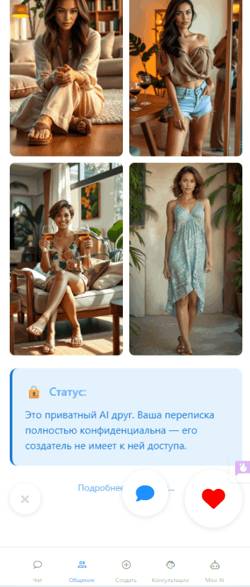 Скриншот страницы приватного ИИ друга на сервисе Mixmeet.fun